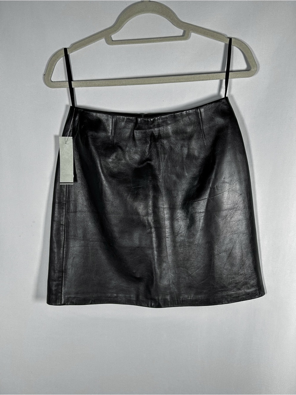 NWT Vintage Y2K Caché 100% Genuine Leather Mini Skirt Black Deadstock